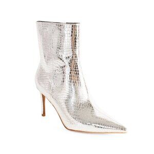 Smash Shoes Women's "Fazi" Silver Embossed Pointed Toe Mid-Calf Boots Size: 10
